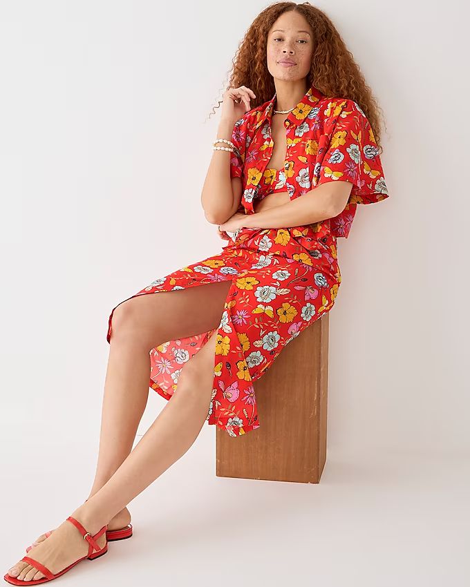 Dauphinette X J.Crew cropped shirt in red blooms | J.Crew US