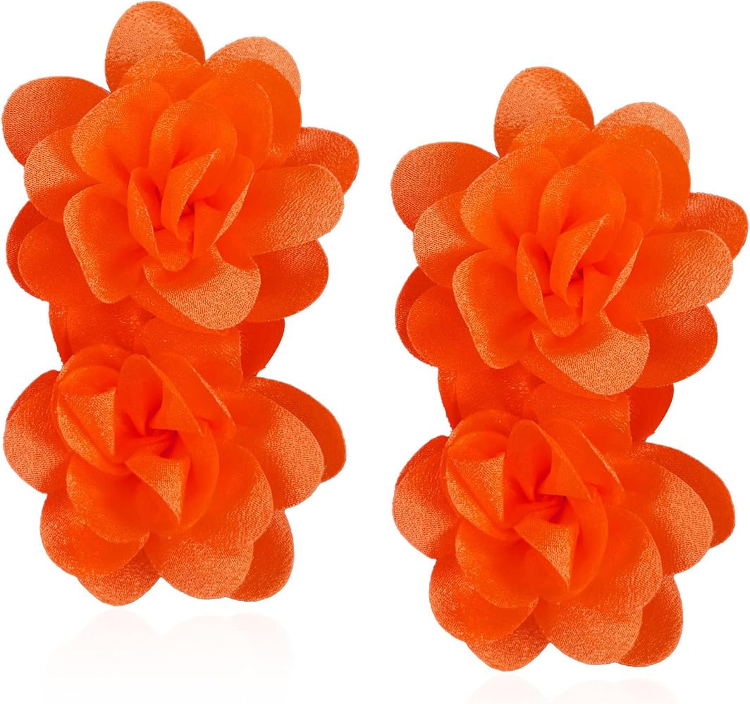 Large Flower Statement Stud Earrings Red Fabric Flower Oversized Exaggerated Dangle Earrings Jewe... | Amazon (US)