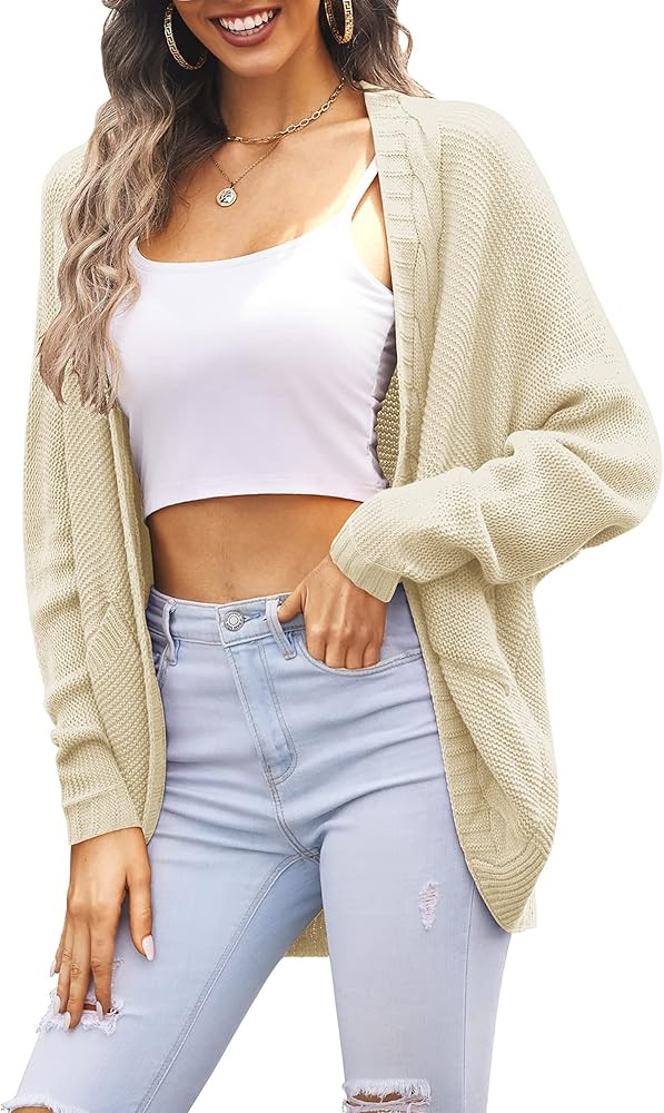 ACEVOG Women's Open Front Knit Cardigan Sweaters Casual Lightweight Batwing Sleeve Sweater Coat with | Amazon (US)