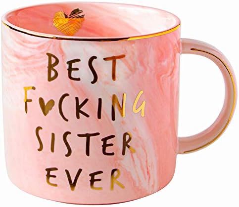Vilight Best Sister Ever Funny Gifts Mug - Graduation Gift for Friends - Pink Marble Ceramic Coff... | Amazon (US)