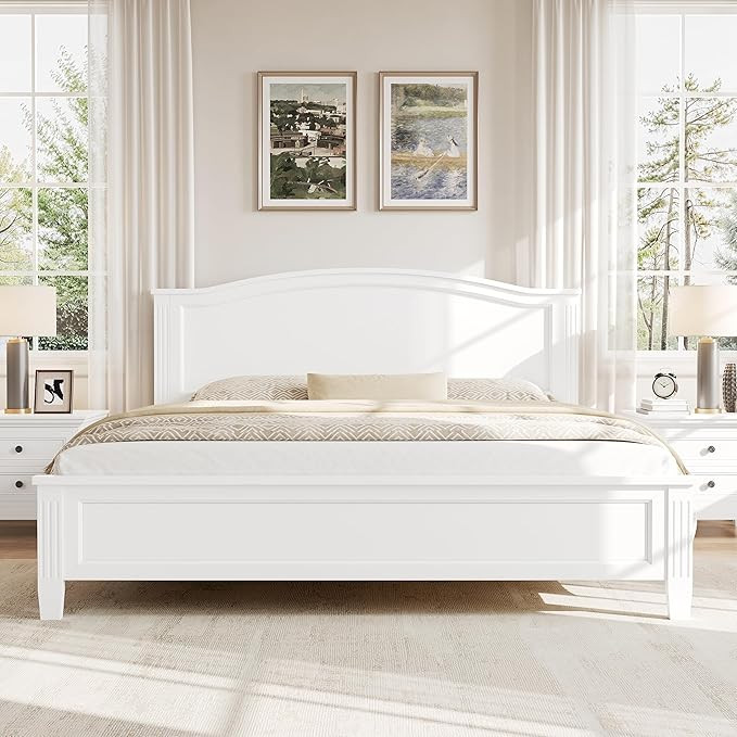 Merax King Size Classic Platform Bed with Headboard, Wood Bed Frame with Sturdy Slat and Support ... | Amazon (US)