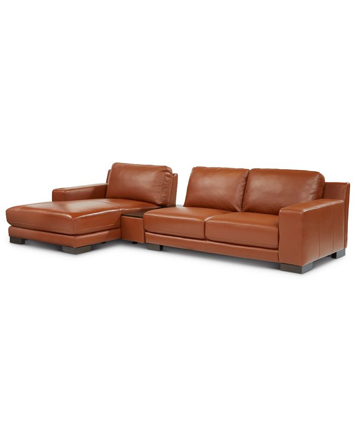 Darrium 3-Pc. Leather Chaise Sofa with Console, Created for Macy's | Macys (US)