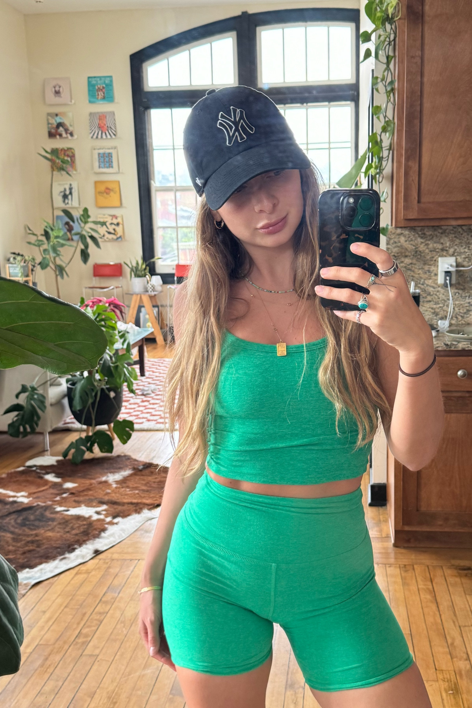 MAJOR SALE AT REI on this beyond yoga set and her blue sister 💚💙
Wearing xs top and small shorts
Green is marked down to $33 
Blue is marked down to $46 