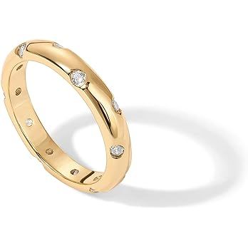 PAVOI 14K Gold Plated Cubic Zirconia Rings for Women | Classic Stackable Ring Band for Women | Amazon (US)