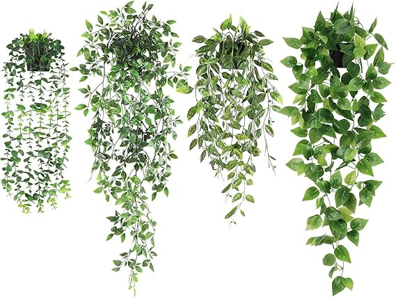 JPSOR Fake Hanging Plants 4 Pack Artificial Fake Potted Greenery Faux Eucalyptus Vine, Mandala Vi... | Amazon (US)