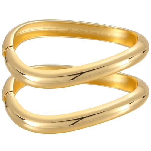 Emibele Gold Bangles for Women, 2PCS Irregular Chunky Gold Bracelet Hinged Open Bangle Bracelets for Women, Fashion Wide Arm Cuff Minimalist Chunky Jewelry Gifts for Valentine Christmas Birthday | Amazon (US)