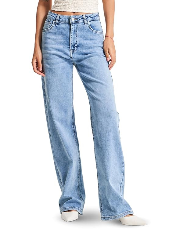 IT'S BASIC High Waisted Wide Leg Jeans for Women, Relaxed Fit Trendy Womens Jeans Stretchy Loose ... | Amazon (US)