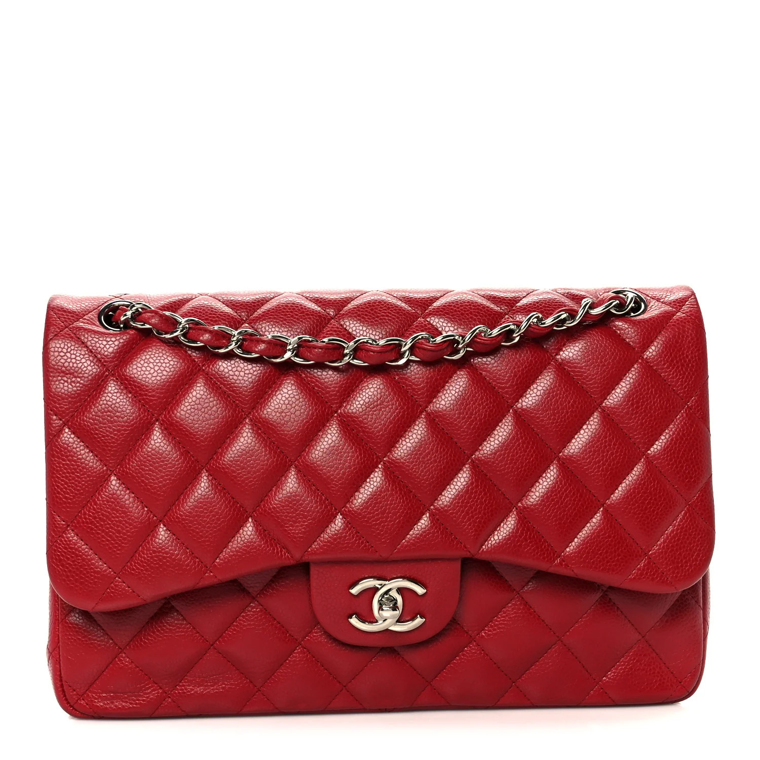Caviar Quilted Jumbo Double Flap Red | FASHIONPHILE (US)
