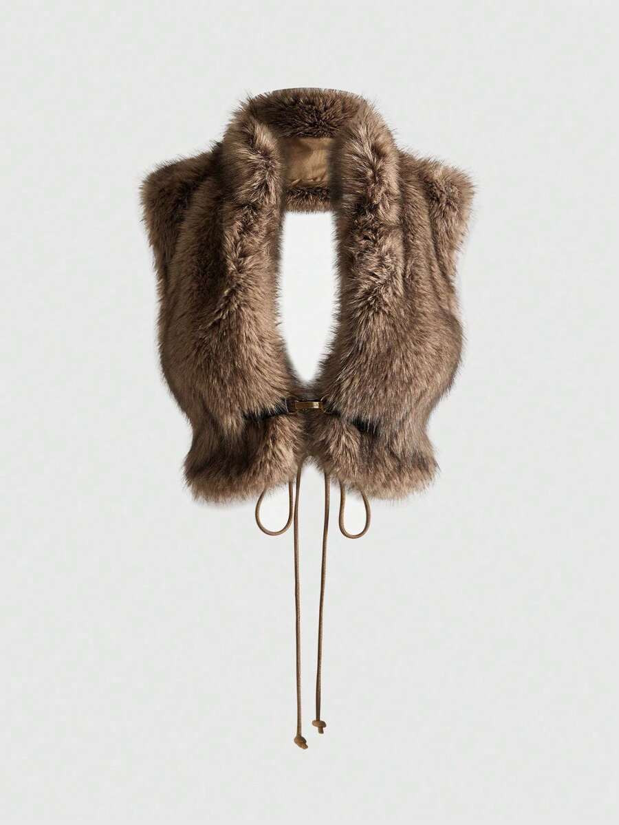 ROMWE Avant Y2K Sexy Animal Print Buckle Crop Top With Faux Fur Collar | SHEIN