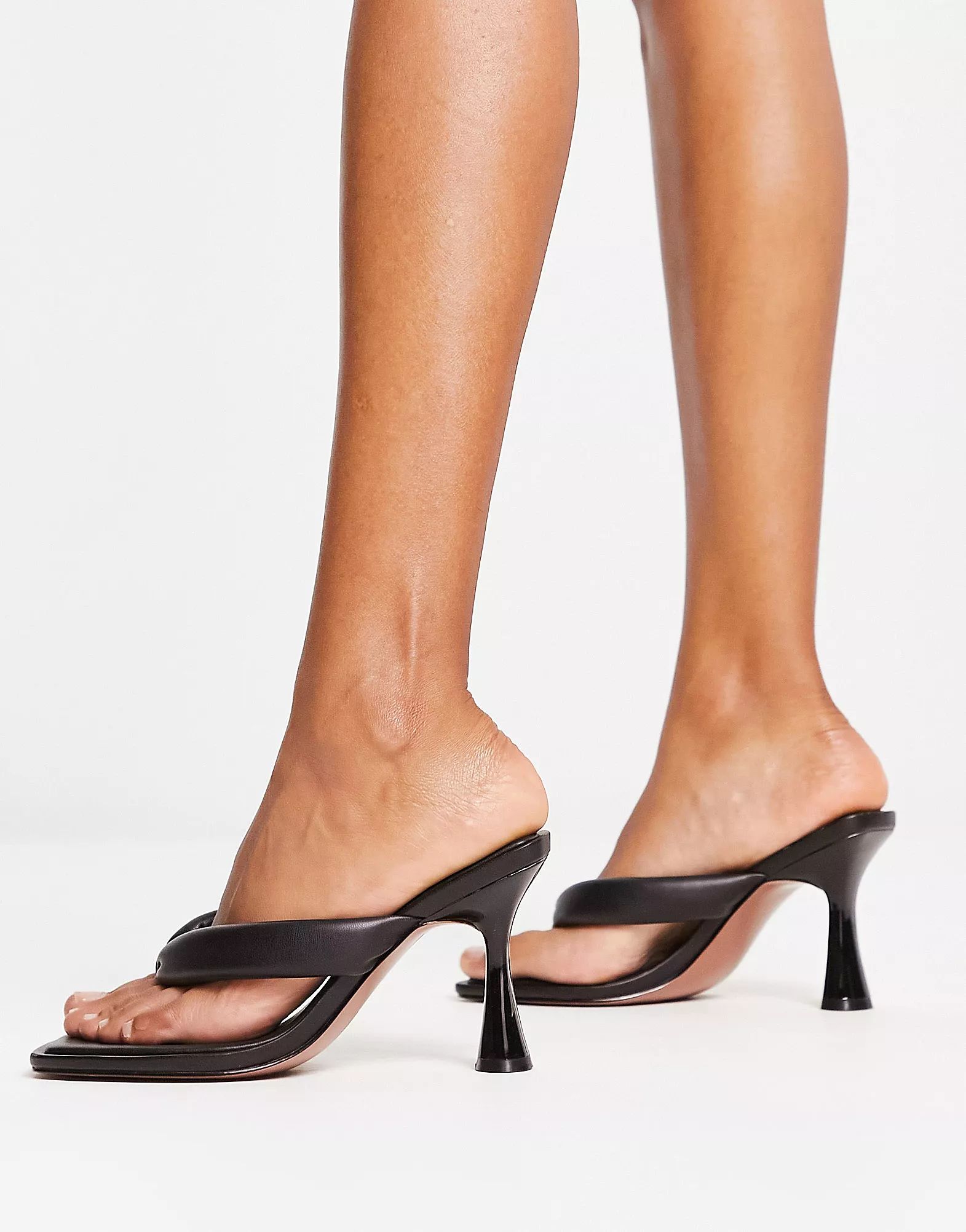 ASOS DESIGN Halle padded toe thong heeled sandals in black | ASOS (Global)