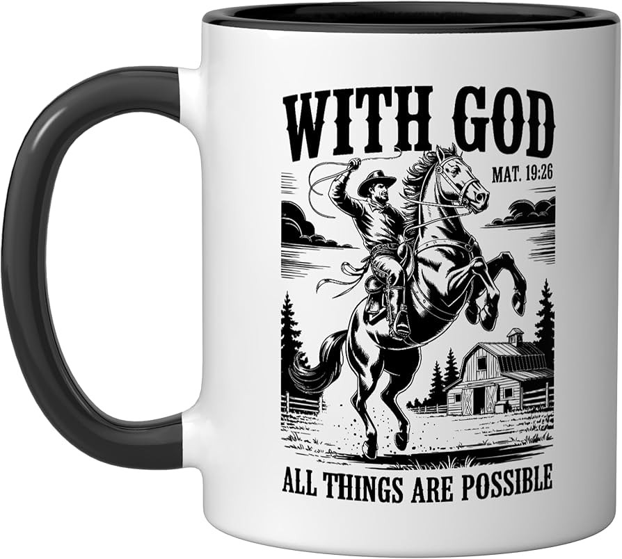 Cowboy Bible Verse Western With God All Things Are Possible Ceramic Mug, Black/White | Amazon (US)