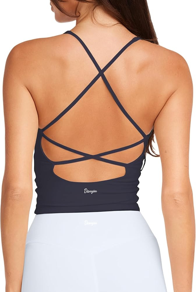 Danysu Padded Workout Tank Tops Women Strappy Longline Sports Bras | Amazon (US)