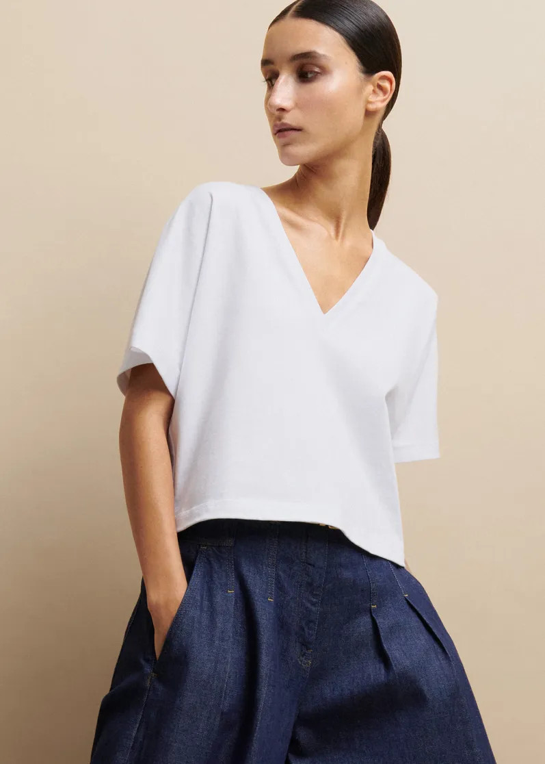 Cotton V-Neck Oversized Crop Tee | ME+EM Global (Excluding US)