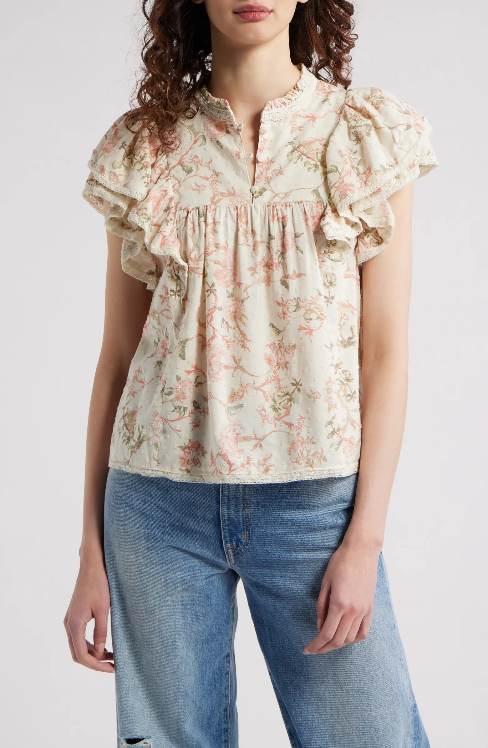 Treasure & Bond Ruffle Sleeve Clip Dot Top | Nordstrom | Nordstrom