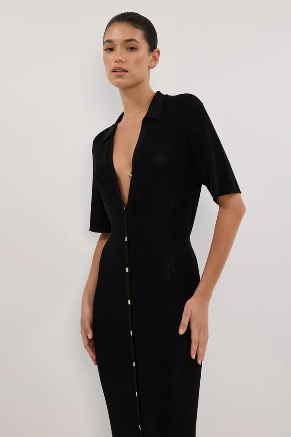 LIAM BLACK KNIT POLO MAXI DRESS | DISSH