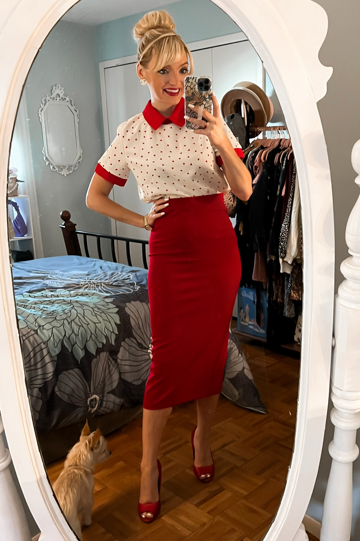 Fall transition work look found on Amazon Fashion - SheIn blouse - red midi pencil skirt - red peeptoe pumps - work wear - work outfit - office style - Amazon Finds - Amazon Deals 

#LTKSeasonal #LTKworkwear #LTKunder50