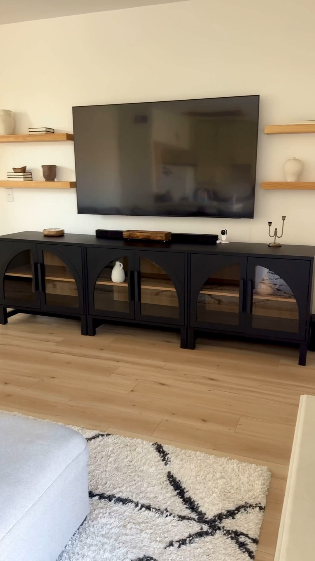 Living room tv console decor 
I added some floating shelves and the vases are from local nurseries and homegoods. I can’t wait to decorate these shelves for the holidays! 

#LTKHome #LTKFindsUnder50 #LTKSeasonal