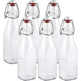 Estilo Easy Cap Glass Bottles, Square, 8.5 oz, Set of 6-Clear Swingtop Bottle, Standard | Amazon (US)