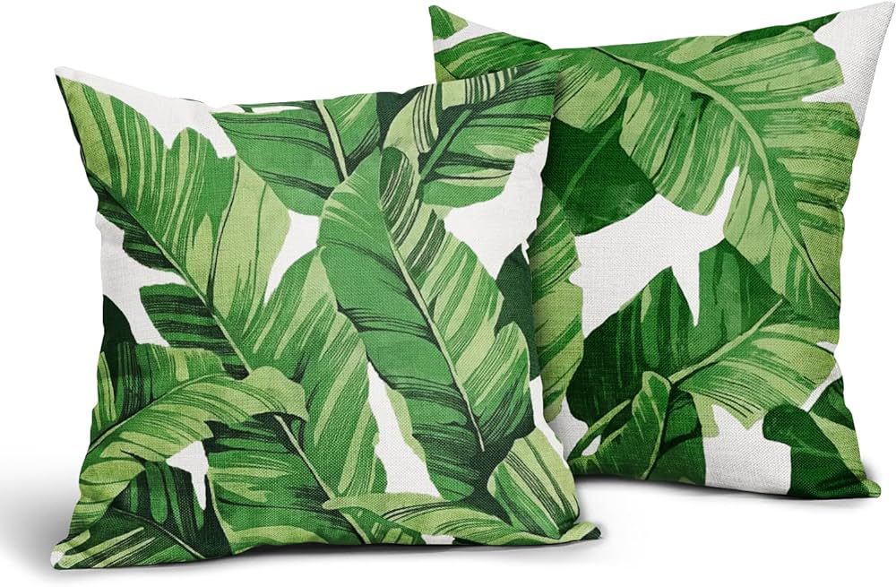 Tropical Palm Leaves Throw Pillow Covers 18x18 Inch Pack of 2 Summer Green Banana Leaf Pillow Cov... | Amazon (US)