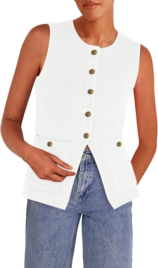 PRETTYGARDEN Women Sweater Vests 2025 Spring Summer Fashion Sleeveless Button Knitted Tops | Amazon (US)