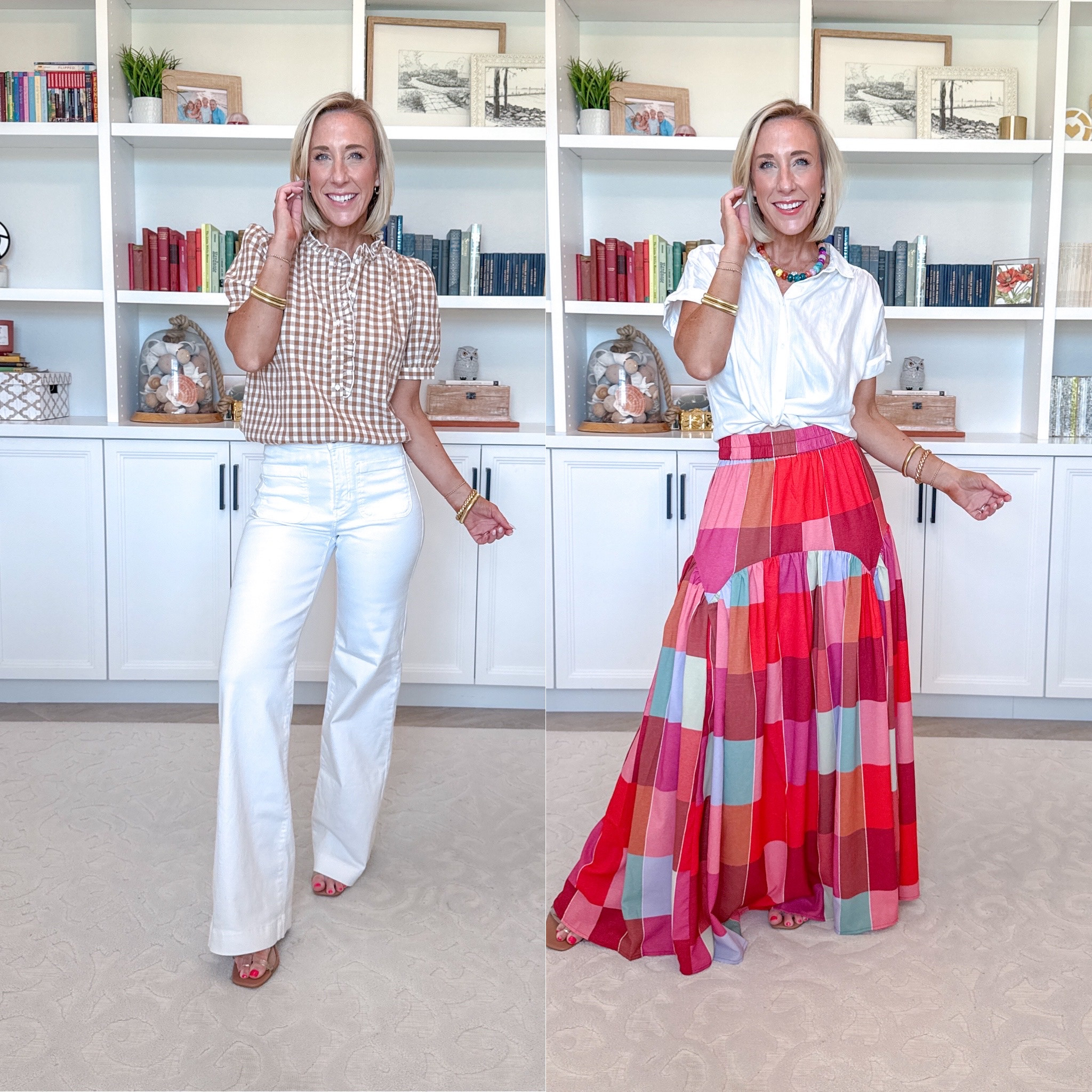 Amazon - unbox my latest orders. Gingham Puff Short Sleeve Blouse - size small. 7 colors. * High Rise Wide Leg Denim Trousers (Stone White) - size 2, Average. 3+ colors. Multicolor Plaid Print Maxi Skirt - size small. * Camp Shirt w/ Short Sleeves - size XS. $19.98. 4 colors. 

 

#LTKOver40 #LTKSeasonal #LTKSaleAlert