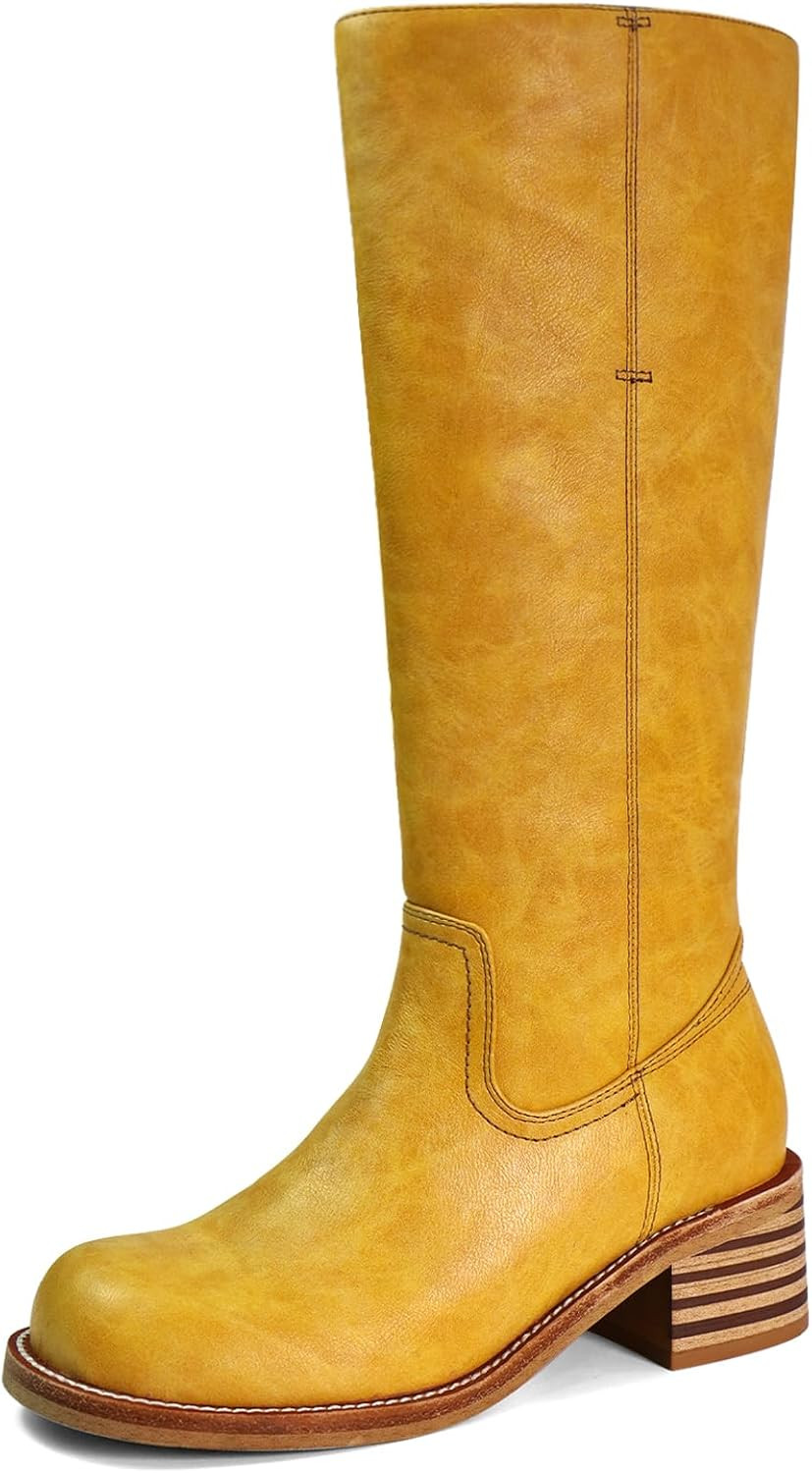 Women's Knee High Boots Square Toe Chunky Block Heel Long Boots for Women Comfortable Low Heel Womens Boots | Amazon (US)