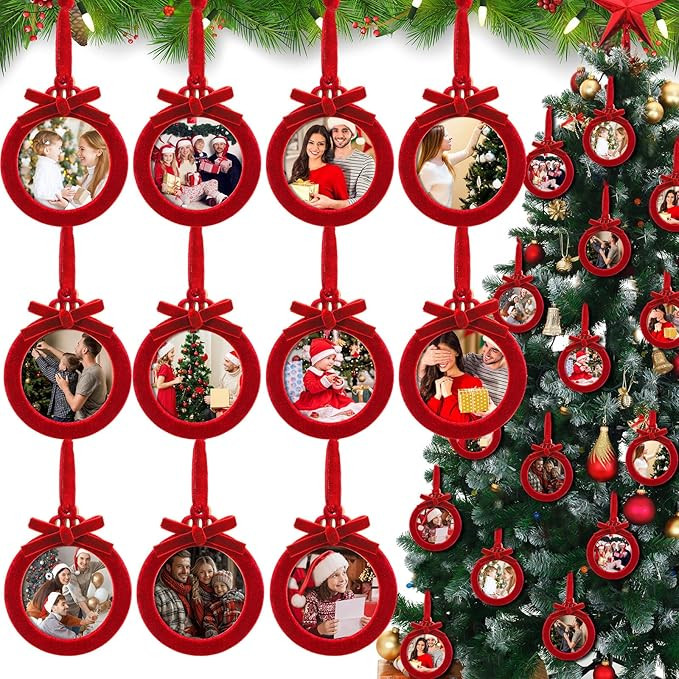 18 Pcs Christmas Velvet Photo Frame Ornaments Christmas Picture Frame Ornaments for Xmas Tree Han... | Amazon (US)
