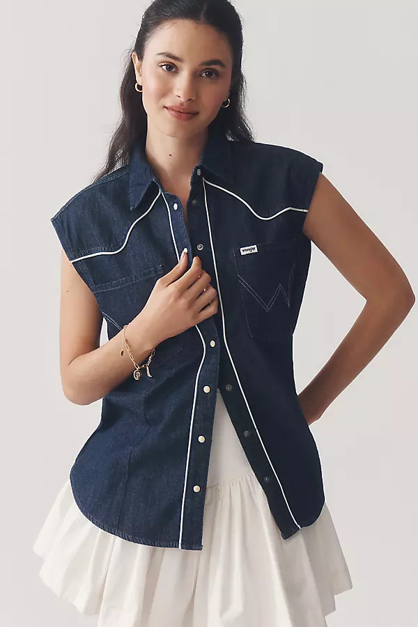 Wrangler Sleeveless Denim Buttondown Shirt | Anthropologie (US)