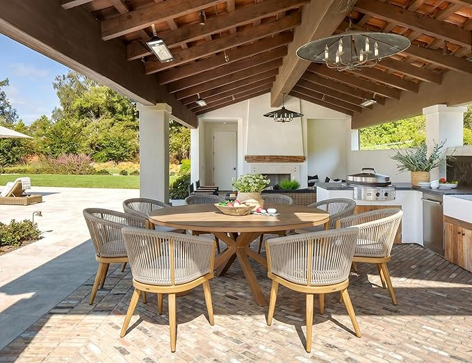 PURPLE LEAF 9-Piece Patio Dining Set with Cushions All-Weather Wicker Round Table and Chairs Teak... | Amazon (US)