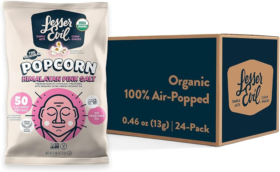 LesserEvil Himalayan Pink Salt Organic Popcorn, Premium Quality, Minimally Processed, No Vegetable Oil, 0.46 Oz, Pack of 24 | Amazon (US)