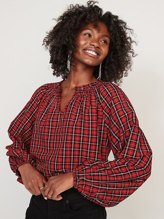 Plaid Smocked Seersucker Swing Blouse for Women | Old Navy (US)
