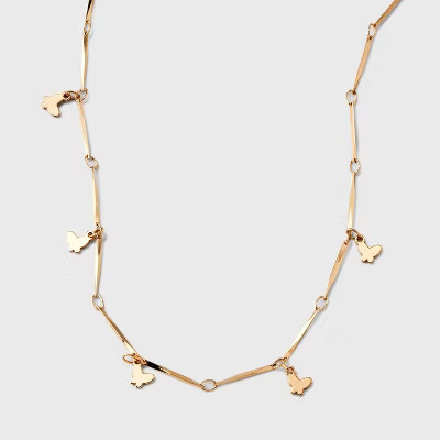 Bar Link Butterfly Charm Station Necklace - Universal Thread™ Gold | Target