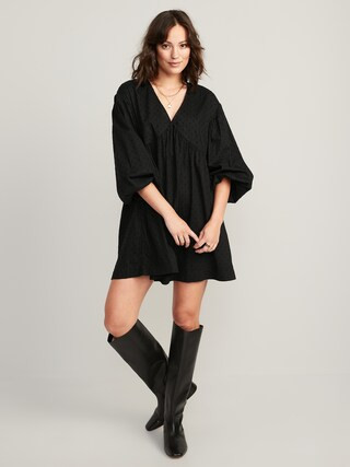 Puff-Sleeve Clip-Dot Mini Swing Dress for Women | Old Navy (US)