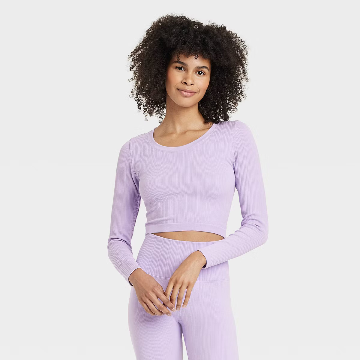 Women's Seamless Ribbed Cropped Long Sleeve Top - All In Motion™ | Target