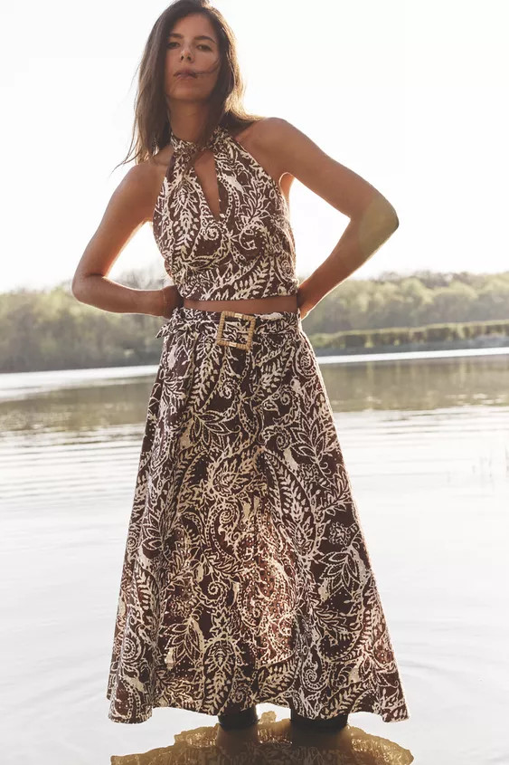 EMBROIDERED EYELET MIDI SKIRT | Zara US