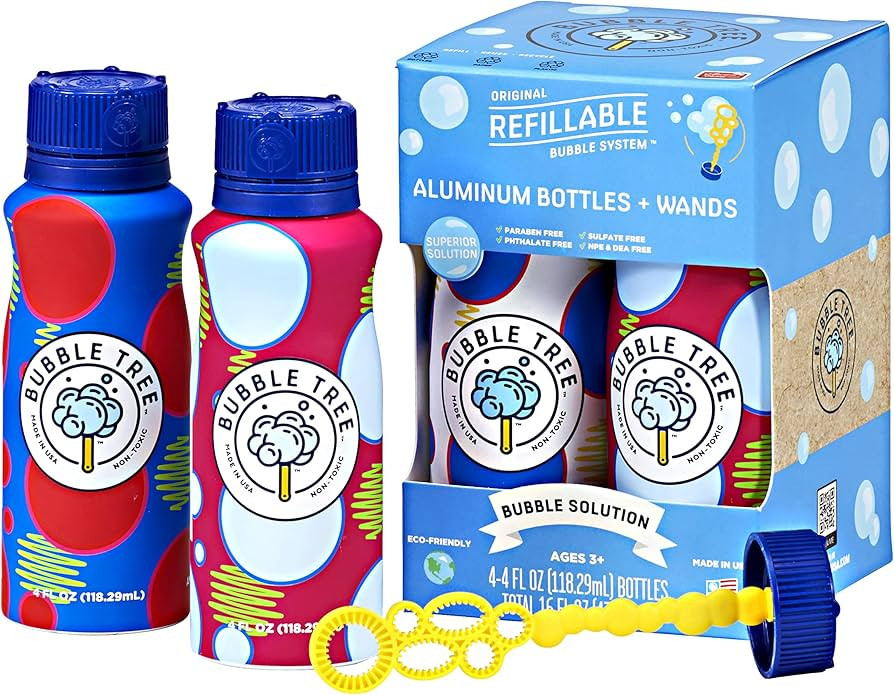 Sustainable Bubble Tree Original Refillable Bubble System Aluminum Bottles (4 Pack of Bubble Solu... | Amazon (US)