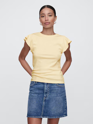 Ribbed Flutter Sleeve T-Shirt | Gap Factory