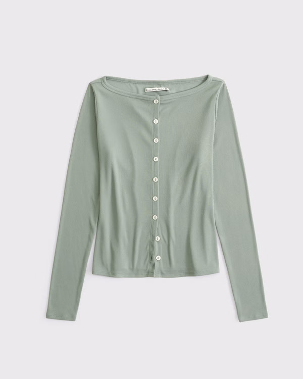 Long-Sleeve Slash Button-Through Top | Abercrombie & Fitch (US)