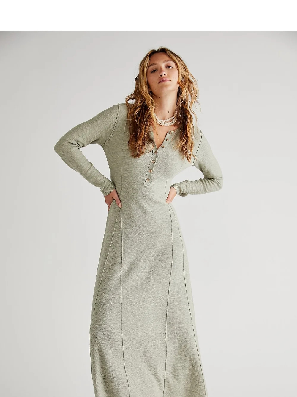 Free People Long Sleeve Henley Maxi Dress in Sage | Poshmark