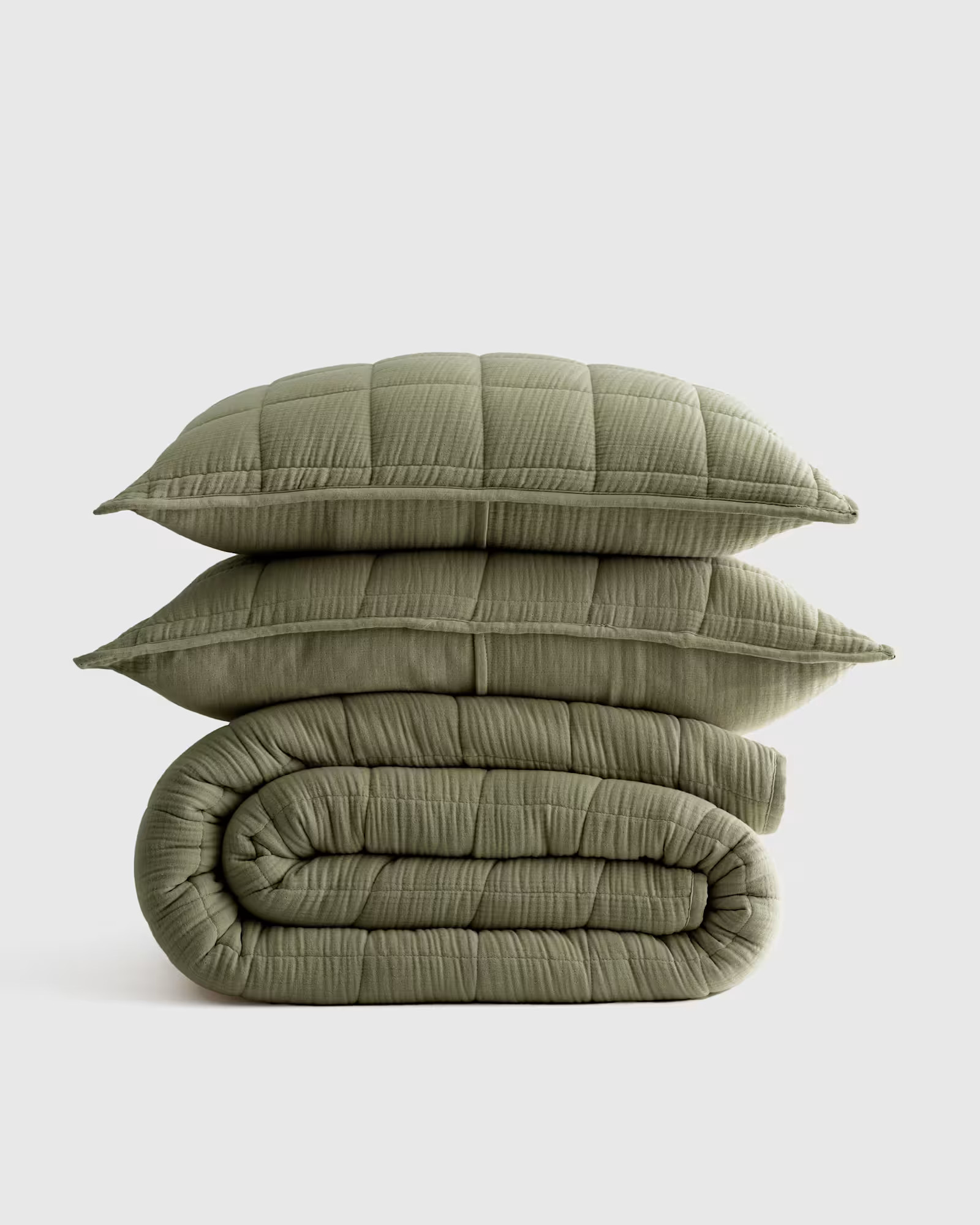 Organic Airy Gauze Box Quilt Set in Olive | Quince