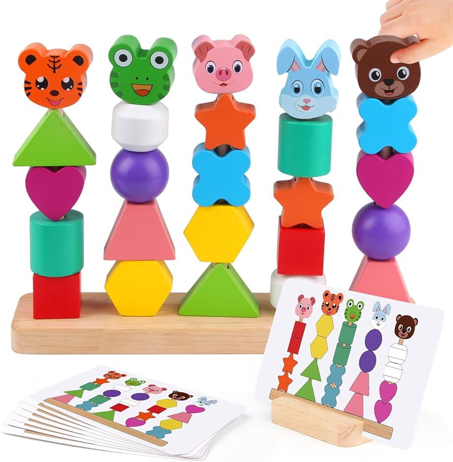 Animal Baby Toys for Boys Girls 2 3 4 Years Old - Cute Rabbit Bear Tiger Pig Frog- Wooden Bead Se... | Amazon (US)