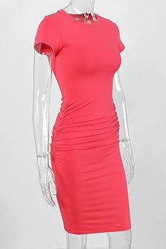 Women's Short Sleeve Ruched Casual Sundress Midi Bodycon T Shirt Dress | Amazon (US)