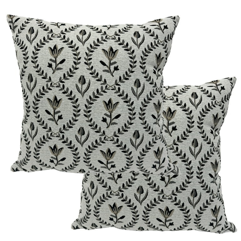 Better Homes & Gardens Floral Decorative Outdoor Throw Pillow, Off-White/Black | Walmart (US)