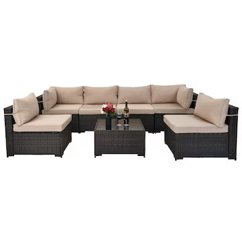 UPHA Patio Conversation Set 7-Piece Rattan Patio Conversation Set with Off-white Cushions | Lowe's