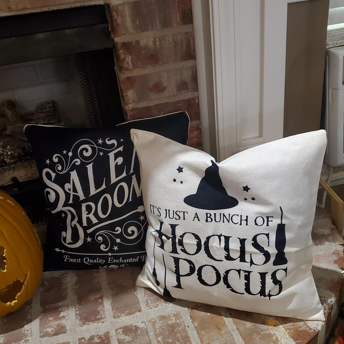 Halloween Decor Pillow Covers 18x18 Set of 4 Halloween Decorations Hocus Pocus Farmhouse Saying White Black Outdoor Fall Pillows Decorative Throw Cushion Case for Home Couch TH118-18 | Amazon (US)