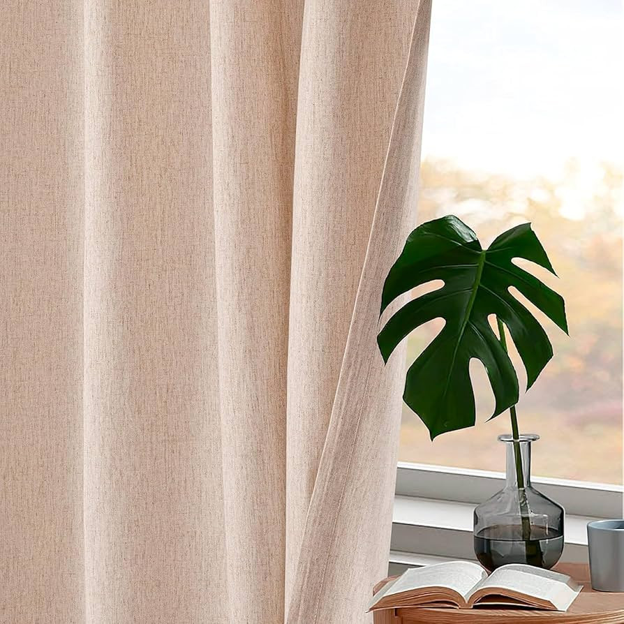 Bedding Craft Flax Linen Curtains 50"x108" Set of 2, Natural Tab Top Drapes for Living Room & Bed... | Amazon (US)