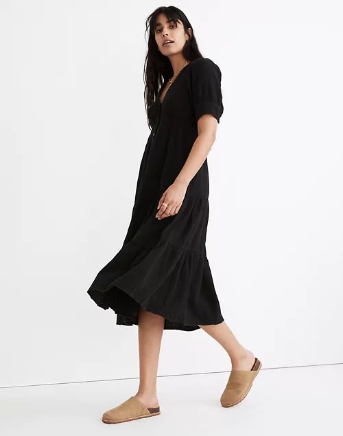 Petite Lightspun Button-Front Tiered Midi Dress | Madewell