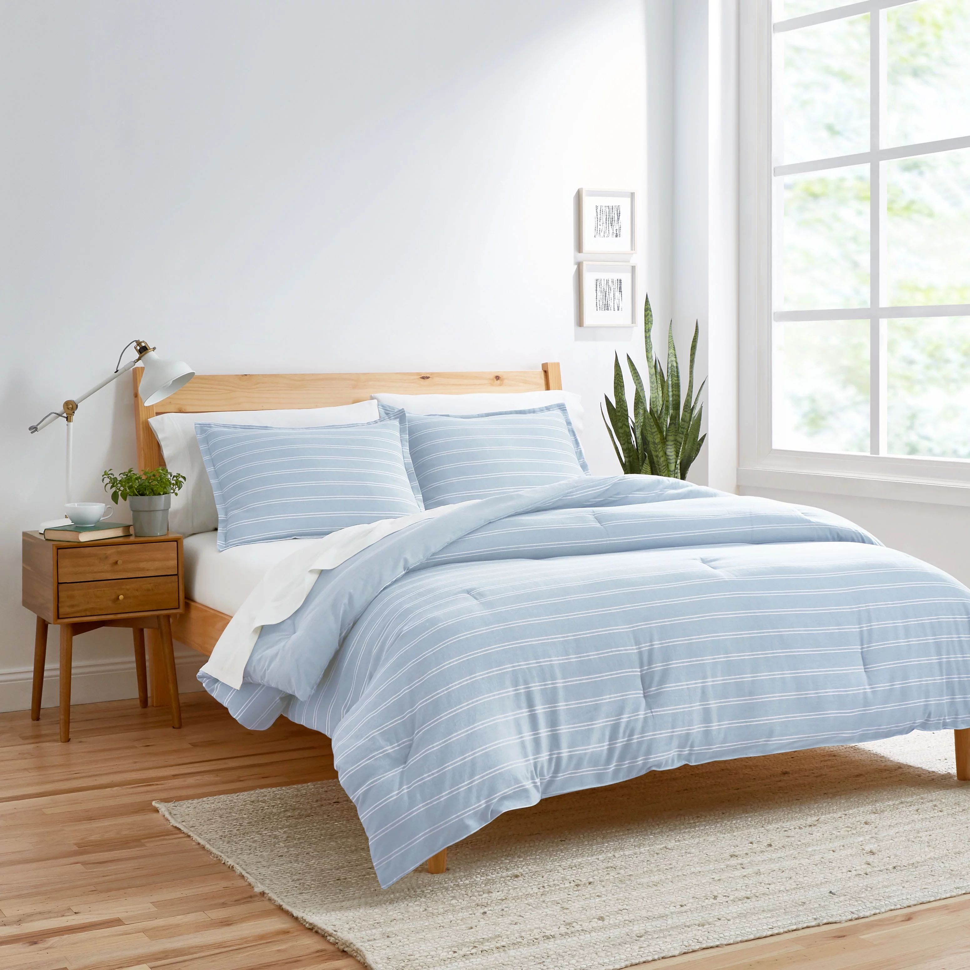 Gap Home Washed Denim Stripe Organic Cotton Comforter Set, Light Blue, Full/Queen, 3-Pieces - Wal... | Walmart (US)