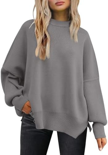 LILLUSORY Women's Oversized Batwing Sweaters 2026 Fall Outfits Trendy Crewneck Knit Side Slit Fas... | Amazon (US)