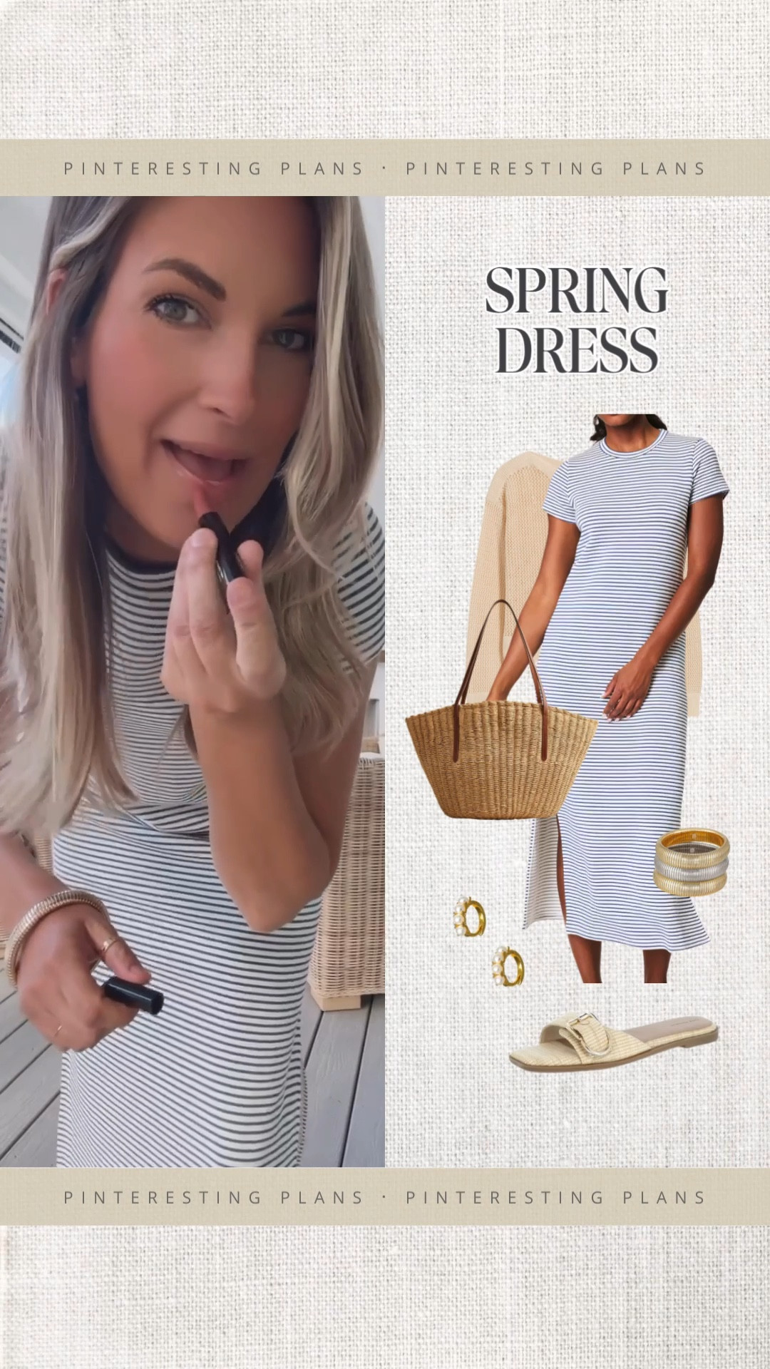 Use code RACHELXSPANX for a discount on this dress. I am in size small. Check out as a guest or use a new email. It’s a new customer code. 

Sandals true to size. 

Lip color pinky out. 

#LTKOver40 #LTKWatchNow #LTKSeasonal